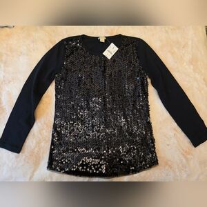 J. Crew Black Sequin Embellished Top